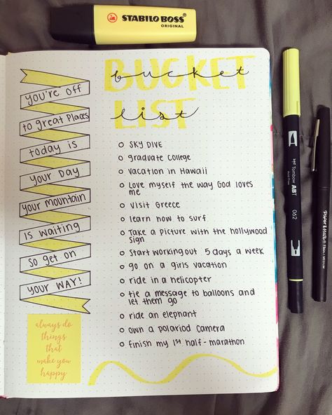 Bucket list #bulletjournal Bucket List Bujo Layout, Written To Do List Aesthetic, Wishes List Ideas, Bucket List Design Layout, Bujo Bucket List, List Aesthetic, Diy Kalender, Bullet Journal Lists, Bucket List Journal