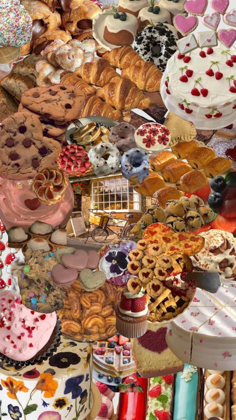 Bakery Wallpaper Backgrounds Aesthetic, Aesthetic Bakery Wallpaper, Bakery Aesthetic Wallpaper, Dessert Collage, Bakery Wallpaper, Before Wedding Pictures, Baking Wallpaper, Cute Bakery, Doll Eye Makeup