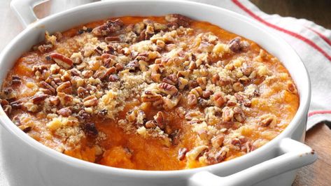 Mom's sweet potato bake recipe from Taste of Home is a Thanksgiving winner | GMA Sweet Potato Bake Recipe, Fall Casserole Recipes, Baked Sweet Potato Casserole, Potato Bake Recipe, Sweet Potato Bake, Fall Casseroles, Sweet Potato Recipes Baked, Yummy Casserole Recipes, Best Thanksgiving Recipes