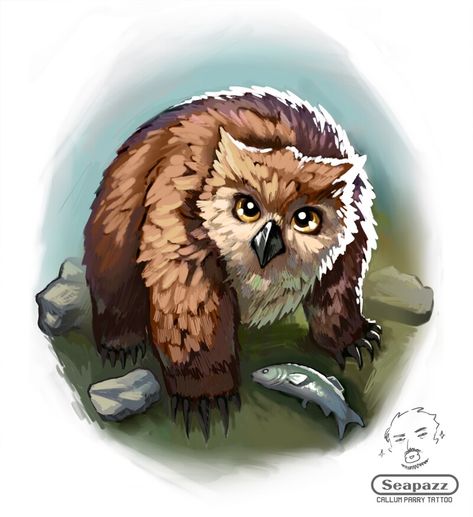 ArtStation - Owlbear Cub, Baldurs Gate 3 fanart., Callum Parry Cute Owlbear, Owlbear Tattoo, Baldur's Gate 3 Fanart, Owlbear Art, Baldurs Gate 3 Fanart, Owlbear Cub, Owl Bear, Idea Generation, Using Procreate