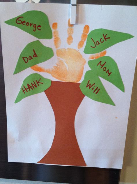 Family tree handprint art. Preschool project. Classroom Family Tree, Tree Handprint, Family Crafts Preschool, Preschool Family Theme, Handprint Tree, Hand Print Art, Keluarga Saya, Hand Print Tree, Family Tree Craft