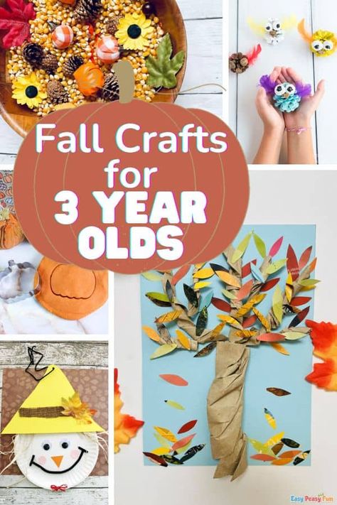 These fall crafts for 3 year olds will help children work on fine motor skills and color recognition while igniting the senses and learning about Fall.   Fall crafts are a great way to celebrate Fall Crafts 3 Year, Three Year Old Fall Crafts, Fall Crafts For Three Year Olds, Crafts For 3yrs Old Fall, Crafts 3 Year, Arts And Crafts For Three Year Olds, Art For Three Year Olds, Fall Toddler Art Projects, Crafts For Four Year Olds