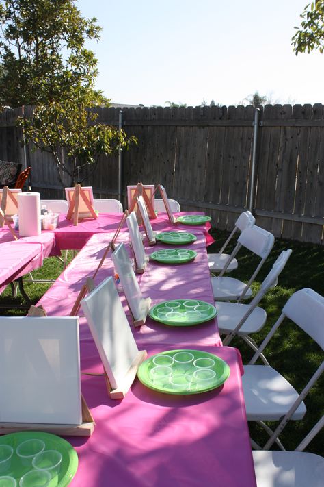 Art Party! Canvas Paint Station @Olivia García Herring we need to do this! Puff And Paint Party Ideas, Outdoor Paint Party, Puff And Paint, Canvas Painting Party, 5 Is A Vibe, It's Great To Be 8, Paint Station, Kids Paint Party, Dream Birthday Party