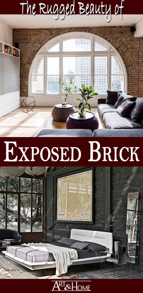 Exposed brick and stone walls have regained some of their original favor and people are finding new and interesting ways to feature exposed brick and stone inside their homes. #InteriorDesign #BrickWalls Exposed Brick Feature Wall, Expose Brick Interior Design, Raw Brick Wall Interior Design, Brick Wall Exposed, Stone Brick Wood Interior, Stone Wall Art, Rustic Pictures, Stone Interior, Kitchen Wall Colors