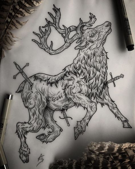 Stag Tattoo, White Tattoos, Black White Tattoos, White Tattoo, Blackwork Tattoo, Back Tattoo, Blackwork, Flash, Humanoid Sketch