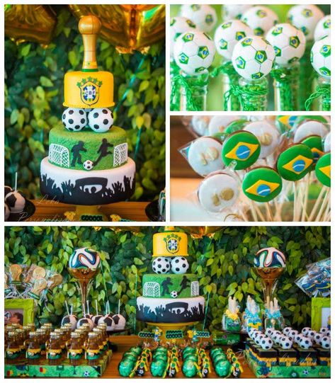 World Cup themed birthday party with So Many Fabulous Ideas via Kara's Party Ideas | Cake, decor, favors, games, printables, and more! Karas... World Cup Birthday Party Ideas, World Cup Themed Birthday Party, World Cup Party Decorations, World Cup Theme Party, World Cup Birthday Party, Sport Party Ideas, World Cup Party Ideas, Fun Table Centerpieces, Cup Party Ideas