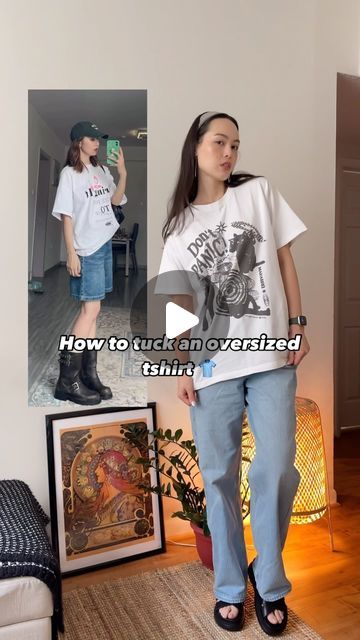 Vivin Qiang on Instagram: "1 min shirt tuck hack 💕
.
.
.
#styletips #fashionhacks #stylehacks #whattowear #oversizedtshirt #chinesestyle #outfitinspo #outfitstyle" How To Tuck In Oversized Shirt, Shirt Tucked Into Jeans, Shirt Tucked In, Love Sewing, Oversized Tshirt, Chinese Style, What To Wear, Outfit Inspo, Fashion Outfits