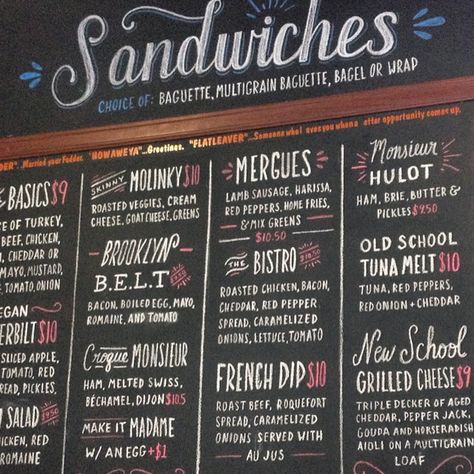 Who's going to help me eat all of these delicious sandwiches? Sneak peek of the latest @willletterforlunch happening today. #typography #lettering #chalk #chalklettering #chalkboard #sandwich #menu #brooklyn #newyork #nyc #cafe #handlettering #design #graphicdesign #food by homsweethom Cafe Menu Boards, Cafe Chalkboard, Chalk Menu, Blackboard Menu, Lauren Hom, Menu Chalkboard, Menu Board Restaurant, Sandwich Menu, Roast Beef Sandwich