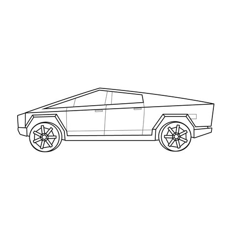 Line Drawing Of The Tesla Cybertruck Pickup Truck- side view . Download svg vector file from vectoy.com Flying Car Drawing, Drawing Side View, Tesla Truck, Car Coloring Pages, Dr Seuss Crafts, Tesla Cybertruck, Minions Wallpaper, Summer Tattoo, Black And White Cartoon