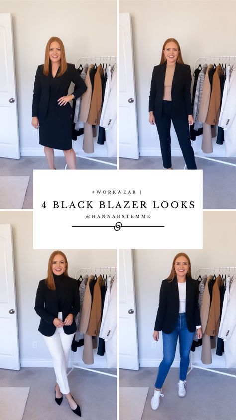 4 Ways To Style A Black Blazer - Oh What A Sight To See How To Style Black Blazer Work Outfits, Interview Outfit Black Blazer, Professional Outfits Women Black Blazer, Black Blazer Capsule Wardrobe, Looks With Black Blazer, Business Casual Outfits Black Blazer, Ladies Black Blazer Outfits, Black Blazer Interview Outfit, Black Blazer Outfit Office