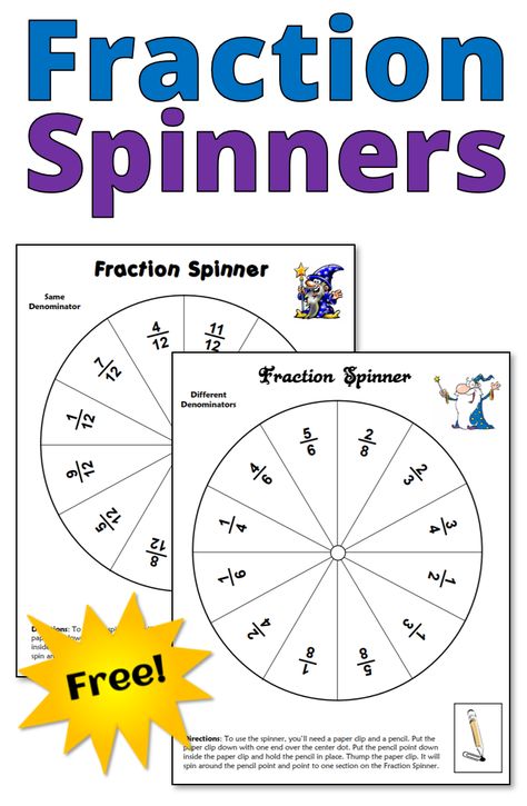 Fraction Spinners make it easy to create fun fraction games for math centers or cooperative learning lessons. Download two free fraction spinners and discover four simple fraction games to practice simplifying fractions, adding or subtracting fractions, comparing fractions, and ordering fractions. #fractiongames #fractionactivities Fraction Activities For 2nd Grade, Fraction Activities 2nd, Fraction Activity 3rd Grade, Adding Fractions Game, Fraction Games 3rd Grade, Simplifying Fractions Activities, Fraction Games 1st Grade, Adding And Subtracting Fractions Games, Ordering Fractions