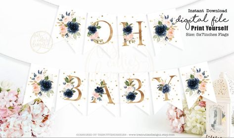 Floral Baby Shower Decorations, Baby Reveal Cakes, Gender Reveal Invitations Template, Gender Reveal Banner, Gender Reveal Themes, Gender Reveal Party Theme, Baby Reveal Party, Baby Banners, Gender Reveal Decorations