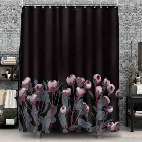 PRICES MAY VARY. 【Flowers Shower Curtain】The elegant pink flowers and unique eyes giving you a visually stunning aesthetic uitable for many home styles etc. Illuminate your bathroom. horror flowers shower curtain is also a great element of the all bathroom decor. 【Privacy Protection】We select high quality, high-grade impervious light fabric, which is convenient to protect personal privacy, so that you and your family can enjoy the bath time, and more worry-free and convenient. 【Waterproof Fabric Horror Flowers, Gothic Curtains, Gothic Watercolor, Lilac Bathroom, Gothic Bathroom Decor, Unique Eyes, Trendy Shower Curtain, Gothic Bathroom, Curtains For Bathroom