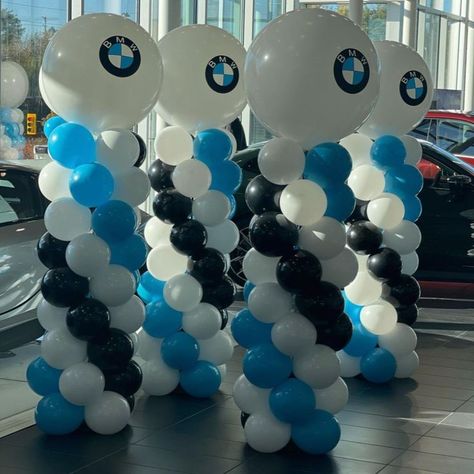 Look at these customized BMV balloons towers! With coordinating colours and an added logo, this set-up will work for any company!!

#BMWballoons #autoshowroomdecor #corporateballoons #balloontowers #ballooncolumns #showroomballoons #gtaballoons #vaughanballoons Business Balloons, Balloon Logo, Balloon Tower, Balloon Clusters, Balloon Arches, Car Showroom, Balloon Columns, Balloon Decor, Pop Ups