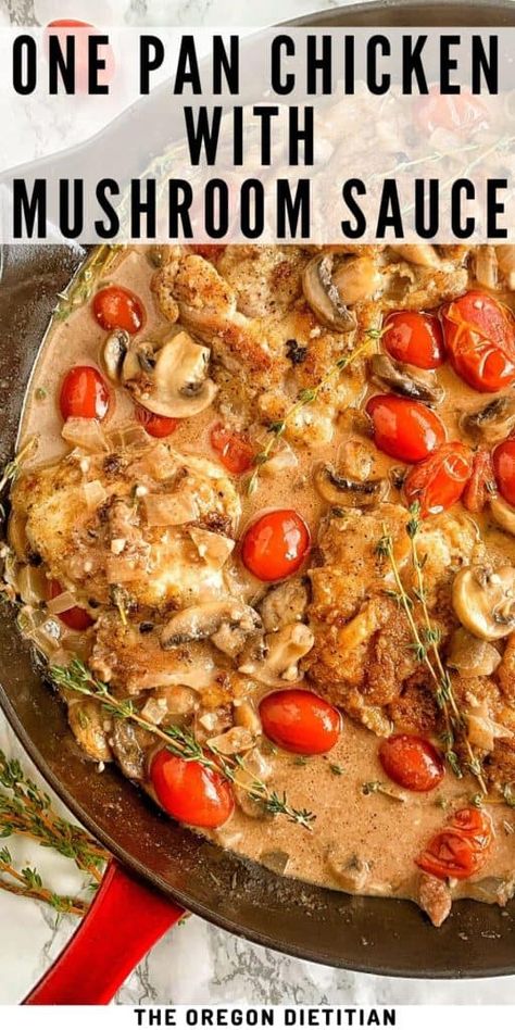 One pan mushroom sauce chicken is creamy, healthy, & easy! Made with red wine, chicken broth, & garlic all in one pan! This chicken with mushroom wine sauce comes together in 30 minutes or less! Mushroom Tomato Recipe, Mushroom Sauce Chicken, Red Wine Chicken, Chicken With Mushroom, Mushroom Wine Sauce, Wine Chicken, Chicken Sauce Recipes, Creamy Mushroom Chicken, Sauce Chicken