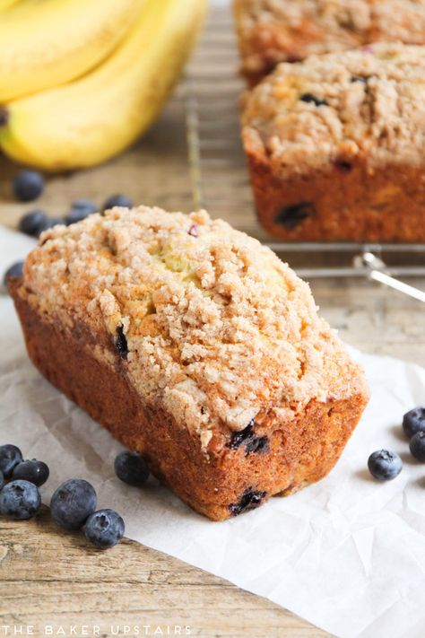 Blueberry Banana Bread - The Baker Upstairs The Best Banana Bread, Blueberry Banana Bread, Loaf Cakes, Cinnamon Streusel, Blueberry Bread, Best Banana Bread, Nut Bread, Blueberry Recipes, Banana Blueberry