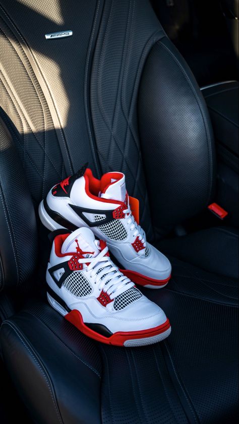 Fire Red Jordan 4, Shoe Store Design, Red Jordans, Nike Air Jordan 4, Air Jordan 4, Air Jordan 3, Jordan 3, Nike Shoes Women, Red Fire