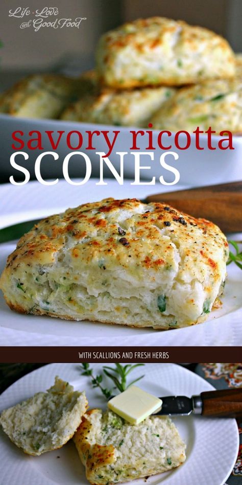 Savory Ricotta Scones | Life, Love, and Good Food #recipe #bread #breakfast Ricotta Scones, Tortellini Pesto, Pembuat Roti, Bread Breakfast, Savory Scones, Cloud Bread, Savoury Baking, Think Food, Scone Recipe