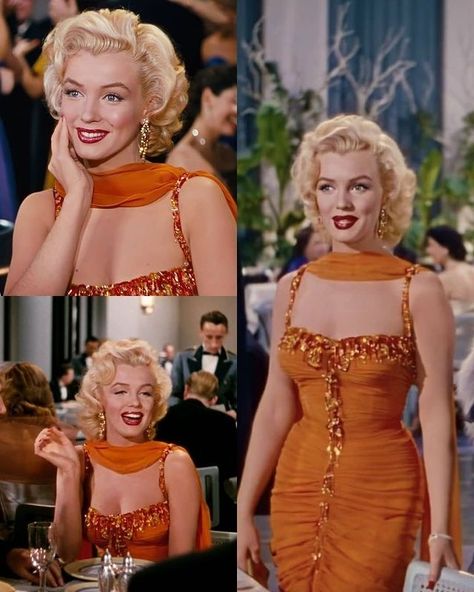 Marilyn Monroe Gentlemen Prefer Blondes Outfits, Marilyn Monroe Outfits Halloween, Marilyn Monroe Iconic Dress, Gentlemen Prefer Blondes Outfits, Gentlemen Prefer Blondes Costumes, Marylin Monroe Costume Halloween, Iconic Dresses Movies, Hawks Costume, Marilyn Monroe Orange