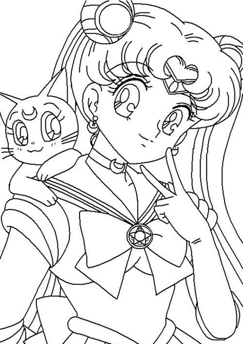 Fun Sailor Moon coloring pages for your little one. They are free and easy to print. The collection is varied with different skill levels Coloring Pages Sailor Moon, Sailor Moon Coloring, Sailor Moon Party, Sailor Moon Coloring Pages, Sailor Moon Cat, Moon Coloring Pages, Sailor Moon Tattoo, Manga Coloring Book, Love Coloring Pages