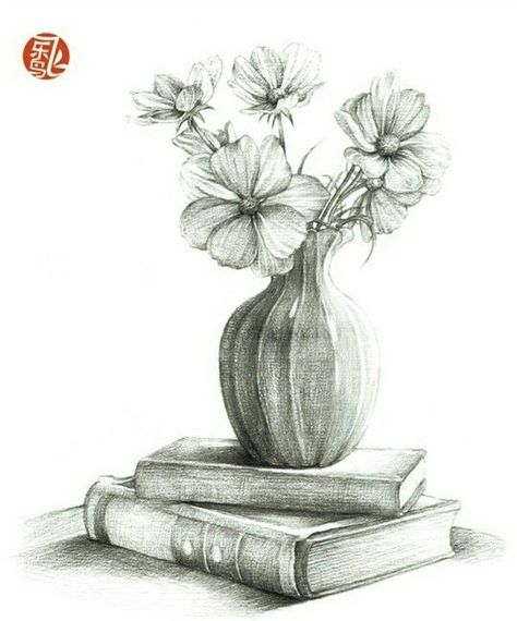 Flowers In Vase Drawing Pencil, Vase With Flowers Sketch, Flower And Vase Drawing, Drawing Of Vase, Flower Still Life Drawing, Sketching Ideas Pencil Nature, Flower Vase Sketch Pencil, Flower Vase Drawing Pencil, Vase Drawing Pencil