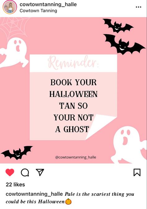 October Tanning Quotes, October Spray Tan, Spray Tan Marketing October, Spray Tan Marketing Halloween, Halloween Spray Tan, Spray Tan Models Needed, Tanning Salon Social Media Posts, Bronzed Brunette, Airbrush Tanning Business