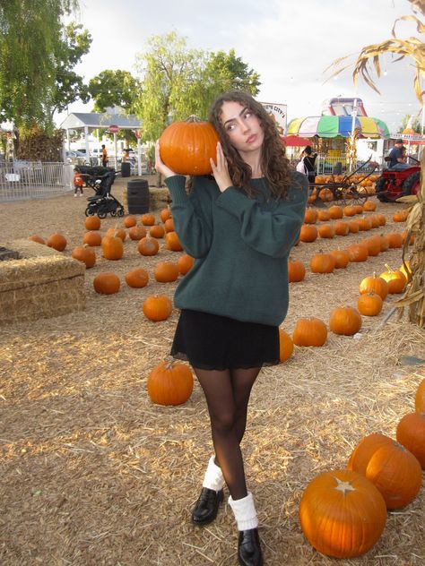 Loafers Leg Warmers, Aesthetic Pumpkin Patch, Fall Aesthetic Pumpkin, Aesthetic Pumpkin, Skirt And Sweater, Patch Outfit, Pumpkin Patch Outfit, Pumpkin Pumpkin, Fall Aesthetic