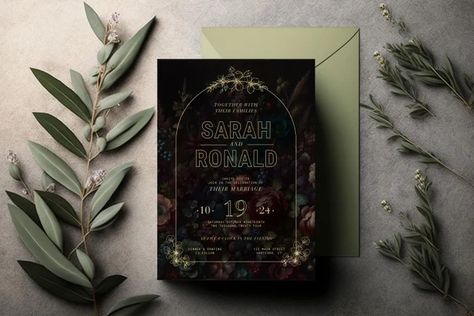 SarahCathrynPrints - Etsy Moody Floral Wedding, Text Background, Invitation Floral, Floral Wedding Invitation, I Got Married, Dark Floral, Floral Invitation, Wedding Invitation Paper, Floral Wedding Invitations