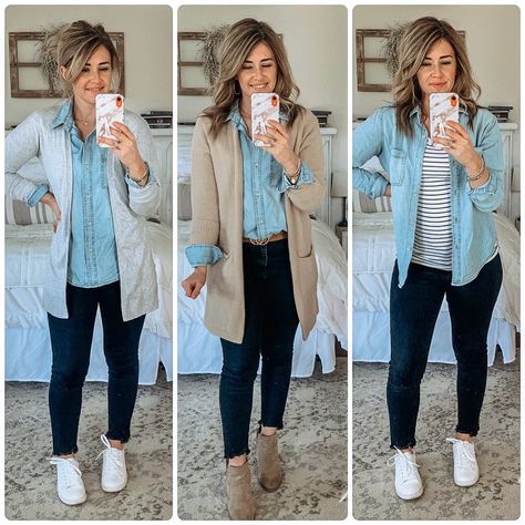 Denim Shirt Outfit Winter, Shirt Outfit Winter, Denim Shirt Outfit, Affordable Outfits, Long Sleeve Denim Shirt, Mobile Web, Closet Staples, Outfit Winter, Casual Work Outfits