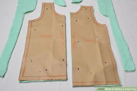 How to Make a Tank Top (with Pictures) - wikiHow Easy Tank Top Diy, Tank Top Template Sewing, Sew Tank Top Pattern Free, Simple Tank Top Pattern, How To Sew A Tank Top, Diy Tank Top Pattern, Tank Top Pattern Free, Womens Tank Top Pattern, Sleeveless Top Sewing Pattern