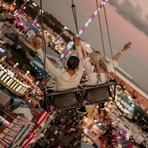 Amusement Park Engagement Photos, Fair Photoshoot, Adventure Challenge, Let Go Of Everything, Wedding Aesthetics, Authentic Love, Photo Recreation, Love Magazine, Hands In The Air