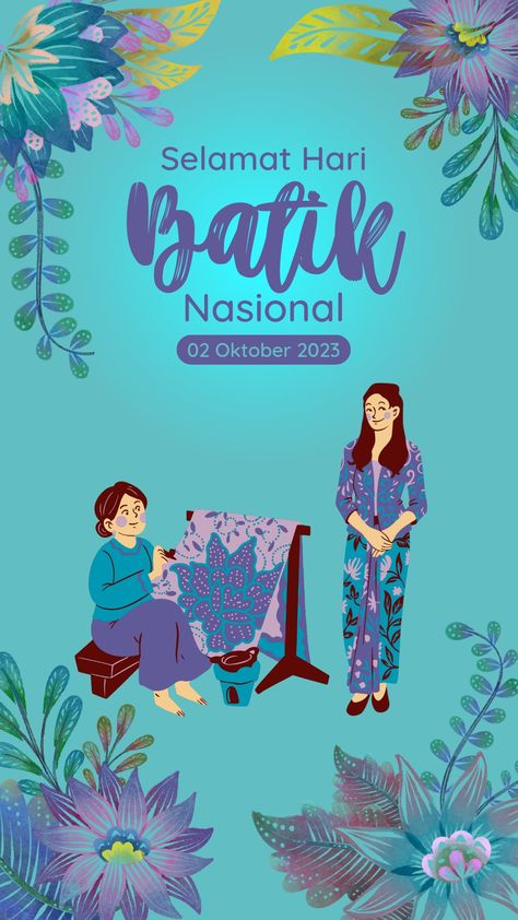 Poster hari batik nasional dengan warna biru tosca Poster Hari Batik Nasional, Biru Tosca, Hari Batik, Flower Bouquet Boxes, Bouquet Box, Program Fans, Doodle Art, Batik, Poster Design