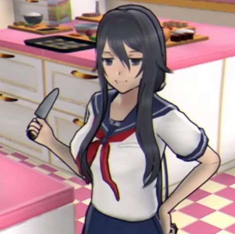 Yandere Simulator Ryoba, Ryoba Aishi Icon, Ryoba Aishi, Holding A Knife, Scary Clown Makeup, Ayano Aishi, Hex Girls, Yandere Characters, Arte 8 Bits