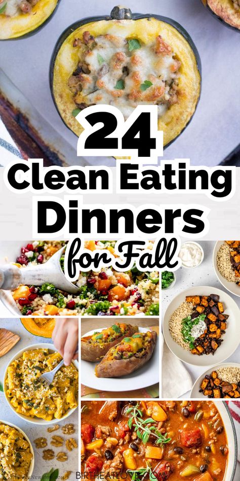 Clean eating recipes for Fall dinners that make easy meals! Here's some Fall dinner recipes perfect for weeknight dinners or Fall dinner party. Clean eating Fall dinners for casseroles, stews, soups and easy one pot meals with yummy comfort foods for Fall. Give these warm and cozy clean eating dinner ideas for Fall a try! #cleaneating #Falldinners Simple Clean Eating Recipes For Dinner, Clean Eating Meals For Dinner, Dinner Ideas For Fall, Dinners For Fall, Dinner Recipes For Fall, Healthy Fall Dinner Recipes, Clean Eating Dinners, Autumn Meals, Healthy Fall Dinner