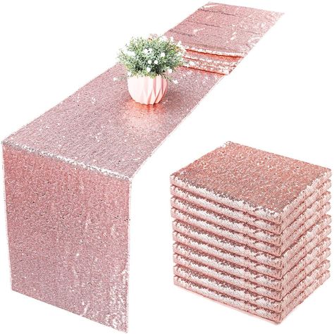 PRICES MAY VARY. Ps 【Set includes】10 Pack rose gold sequin table runner measures 12" x 72" in size, appropriate for a table that can seat 8-10 people. This sequin table runner can fit a 6ft/8ft rectangular table or round table well. This sequin table runner is great for event table decorations. Our sequin table runner make your dining table more dazzling and outstanding. ❤【Sparkling Table Runner】Sequin table runner is made of polyester mesh and PET sequins material, 3mm glitter round sequins sew Burgundy Pink Gold Birthday, Pink Gold Rose Gold Party, Rose Gold And Blush Pink Backdrop, Rose Gold Pink Bachelorette, Rose Gold And Navy Blue Weddinf Tables, Pink Green Gold Silver Balloon Holiday Table Setting, Rose Gold Table Skirt, Rosegold Table Runners, Pink And Gold Table Confetti