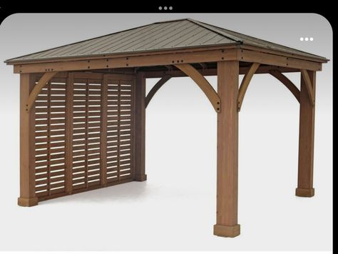 Gazebo With Privacy Wall, Gazebo Privacy Wall, Cedar Gazebo, Gazebo Privacy, Aluminium Roof, Pergola Plans Design, Small Pergola, Pergola Carport, Privacy Wall