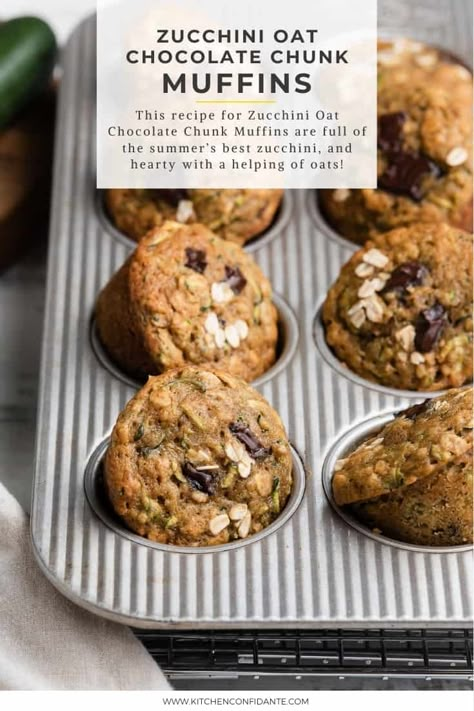 Zucchini Oatmeal Muffins, Oats And Chocolate Chips, Chocolate Chunk Muffins, Oats And Chocolate, Banana Zucchini Muffins, Zucchini Oatmeal, Oatmeal Chocolate Chip Muffins, Zucchini Recipes Dessert, Zucchini Chocolate Chip Muffins