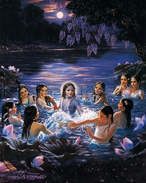 Krishna and Gopis Water Pastimes Painting More Iskcon Krishna, Arte Yoga, Krishna Avatar, Radha Krishna Wallpaper, Lord Vishnu Wallpapers, Lord Krishna Wallpapers, Krishna Radha Painting, Radha Krishna Images, Radha Krishna Pictures