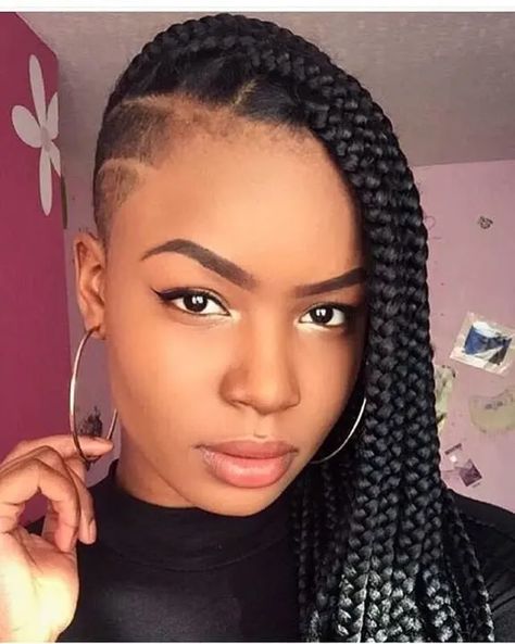 40 Exotic Braided Hairstyles with Shaved Sides (2023 Trends) Box Braids Men, Braided Mohawk Hairstyles, Trendy We Fryzurach, Braids With Shaved Sides, Cabello Afro Natural, Shaved Side Hairstyles, Blonde Box Braids, Jumbo Box Braids, Mohawk Braid