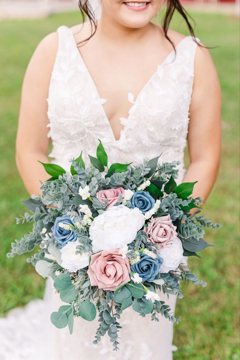 Dusty blue and dusty rose wedding florals Blue And Dusty Rose Wedding, Dusty Blue And Dusty Rose Flowers, Wedding April, Mauve Wedding, Dusty Rose Wedding, Dusty Blue Weddings, Peonies Bouquet, April 2024, Wedding Florals