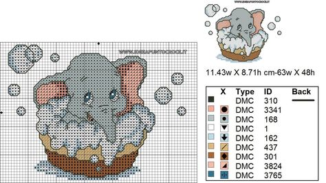 SCHEMA DUMBO BABY PUNTO CROCE Elephant Cross Stitch, Disney Cross Stitch Patterns, Baby Cross Stitch Patterns, Stitch Cartoon, Pola Kristik, Disney Cross Stitch, Cross Stitch Bookmarks, Baby Cross, Cross Stitch Baby