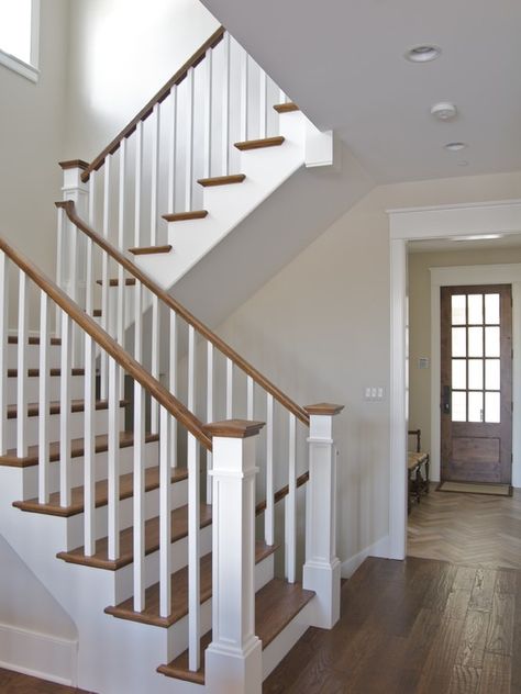 Craftsman Staircase, White Staircase, Traditional Staircase, Diy Staircase, House Staircase, New Staircase, Staircase Remodel, Staircase Makeover, Stair Remodel