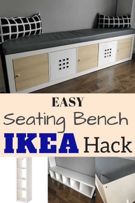 IKEA Kallax Hack: Turn Bookshelf into a Seating Bench with Storage {DIY} Bookshelf Seating, Seating Bench With Storage, Ikea Hack Bench, Ikea Bookshelf, Diy Bench Seat, Ikea Dining Room, Corner Bench Seating, Diy Bank, Kallax Hack