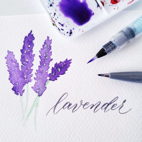 Watercolor Brush Pen Art, Cool Easy Drawings, Lavender Watercolor, Tombow Brush Pen, Doodle Art For Beginners, Water Brush Pen, Brush Pen Art, Watercolor Brush Pen, Pen Calligraphy