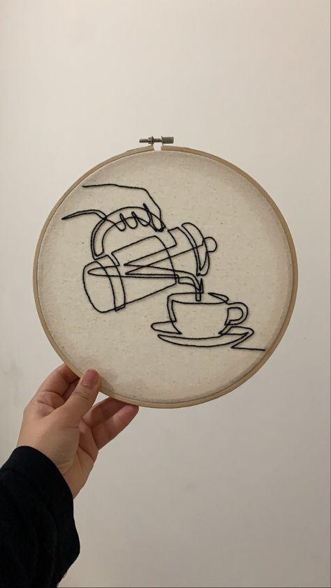 Simple Emboirdery Designs, Coffee Embroidery Designs, Coffee Embroidery Patterns, Emboirdery Pattern, Coffee Embroidery, Hand Embroidery Projects, Sewing Embroidery, Simple Embroidery, Sewing Embroidery Designs