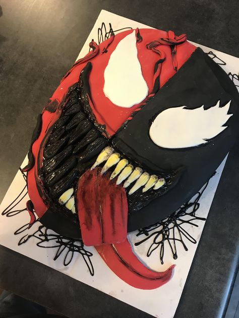 Venom And Carnage Cake, Carnage Birthday Cake, Easy Marvel Cake Ideas, Venom And Carnage Birthday Party Ideas, Carnage Cake Ideas, Venom Carnage Cake, Carnage Birthday Party Ideas, Carnage Cake, Deadpool Cake Ideas