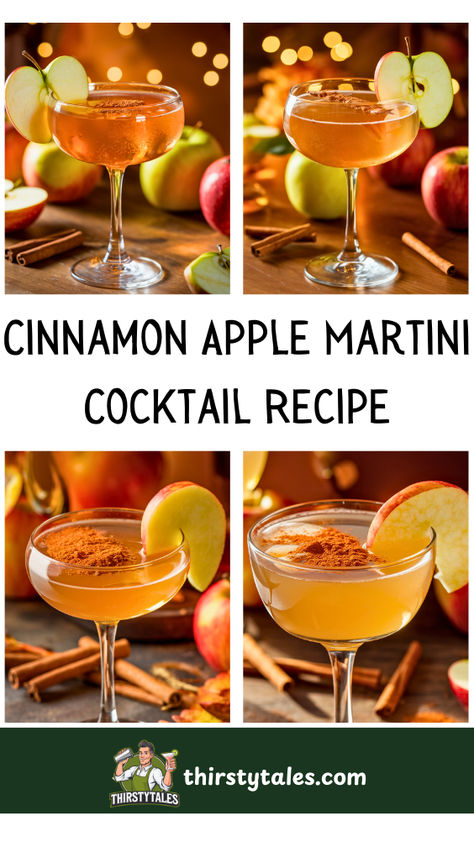 "Discover the perfect fall-inspired drink with our Cinnamon Apple Martini  Cocktail Recipe! This delightful blend of vodka, apple cider, and warm  cinnamon flavors creates a refreshing twist on classic apple cocktails.  Ideal for gatherings or cozy nights in, this Cider Martini is sure to  impress. Garnish with an apple slice for a beautiful touch. Explore the  world of Crown Royal drinks and elevate your cocktail game with this  easy-to-make Apple Martini.! " Apple Garnish For Cocktail, Apple Cinnamon Martini, Drinks With Apple Crown Royal, Apple Martini Recipe Vodka, Thanksgiving Martini, Vodka Apple Cider, Apple Cocktails, Apple Cider Martini, Apple Martini Recipe