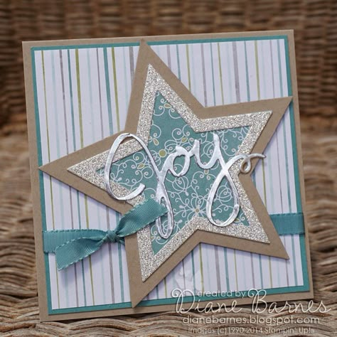 Christmas Star Cards, Star Christmas Cards Handmade, Star Cards Handmade, Star Christmas Cards, Christmas Cards With Stars, Cards With Stars, Wondrous Wreath, Ornament Card, Star Cards