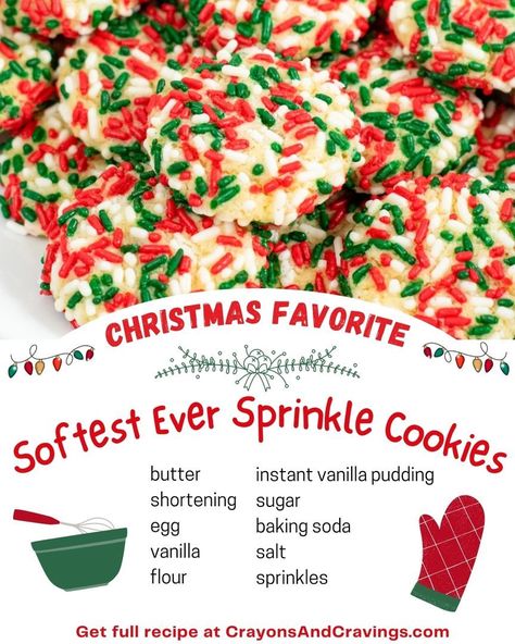 WE LOVE THESE SOFT SPRINKLE... - Crayons & Cravings Sprinkle Pudding Cookies, Sprinkle Cookies Recipe, Best Cookie Recipe Ever, Persnickety Plates, Pudding Cookies, Christmas Sprinkles, Instant Pudding Mix, Sprinkle Cookies, Vanilla Pudding Mix