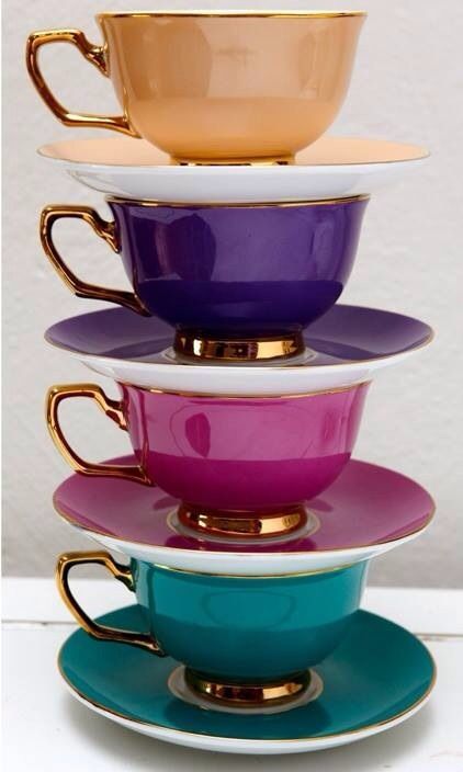 Teapots And Cups, My Cup Of Tea, Cups And Saucers, High Tea, Jewel Tones, Cups And Mugs, Tea Cup Saucer, Tee Design, Afternoon Tea